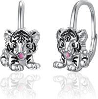 wholesale 925 Sterling Silver Animal Leverback Hoop Earrings Axolotl Cat Sloth Dog Fox Huggie Hypoallergenic Jewelry Gifts for Women Teens-Tiger