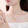 wholesale 14k Yellow Gold Heart Pendant With Pink Enamel Flowers-0-1