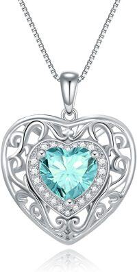 wholesale 925 Sterling Silver with 12 Birthstones Heart Celtic Necklace for Her-12-Dec-Blue Topaz