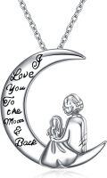 wholesale 925 Sterling Silver Moon & Back Necklace Gift for Mom Nana Mother Daughter Birthday Christmas-0-0