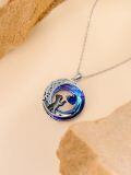 TOUPOP Sterling Silver Sapphire Moon Cat Pendant Necklace-0-3