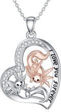 wholesale 925 Sterling Silver Axolotl Mother Daughter Heart Pendant Necklaces with Cubic Zirconia and Engraved Message I Love You Forever - Cute s for Women-0-0
