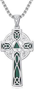 wholesale 925 Sterling Silver Green Stone Celtic Cross Pendant Necklace for Men Women  45cm Chain Length-0-0