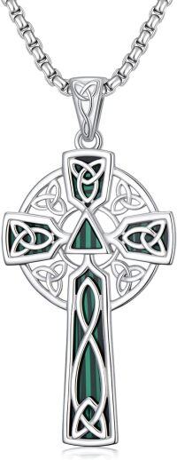 wholesale 925 Sterling Silver Green Stone Celtic Cross Pendant Necklace for Men Women  45cm Chain Length-Celtic-1