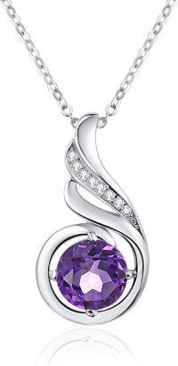 wholesale 925 Sterling Silver Opal CZ Moonstone 12 Month Birthstone Necklace for Women-02-Feb-Lab Created Amethyst