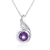 wholesale 925 Sterling Silver Opal CZ Moonstone 12 Month Birthstone Necklace for Women-02-Feb-Lab Created Amethyst