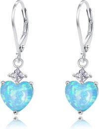wholesale 925 Sterling Silver Opal Teardrop Leverback Earrings Hypoallergenic Gift-Heart Blue Opal Earrings Sterling Silver