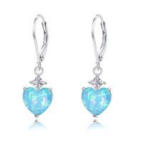 wholesale 925 Sterling Silver Opal Teardrop Leverback Earrings Hypoallergenic Gift-Heart Blue Opal Earrings Sterling Silver