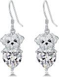 wholesale Metal Birthstone Dog Earring Maltese Dangle Earrings Gift for Women-0-0