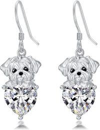 wholesale Metal Birthstone Dog Earring Maltese Dangle Earrings Gift for Women-April