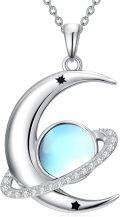 wholesale Moon And Planet Necklace Sterling Silver Gemstone Necklace For Women Space Planet Jewelry Christmas Gifts For Women Wife -0-0