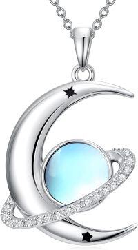wholesale Moon And Planet Necklace Sterling Silver Gemstone Necklace For Women Space Planet Jewelry Christmas Gifts For Women Wife -undefined