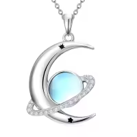 TOUPOP Sterling Silver Gemstone Moon Planet Necklace Space Jewelry Gift-undefined