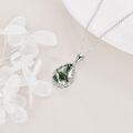 wholesale 925 Sterling Silver Green Moss Agate Teardrop Pendant Necklace with Cubic Zirconia Halo for Women-0-4