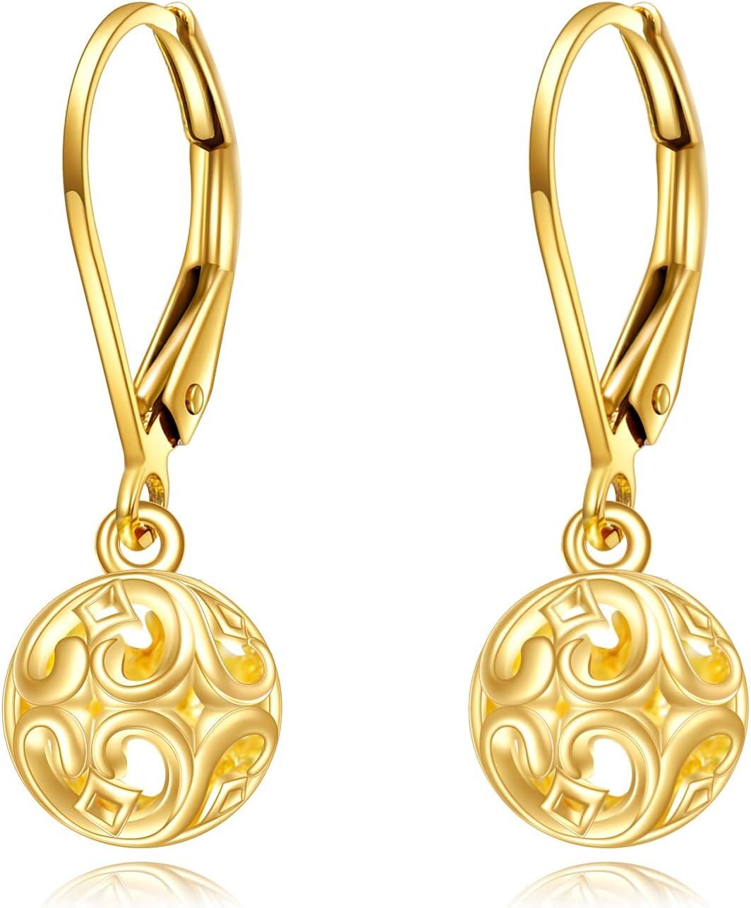 wholesale 14K Gold Sun & Moon Filigree Teardrop Dangle Leverback Earrings-0-0