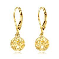 wholesale 14K Gold Sun & Moon Filigree Teardrop Dangle Leverback Earrings-Ball Earrings