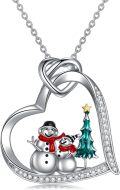 wholesale 925 Sterling Silver Heart Zircon Snowman Couple & Christmas Tree Pendant Necklace - 18'' Chain-0-0