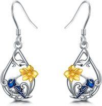 wholesale 925 Sterling Silver Blue Bird & Yellow Flower Drop Earrings - Cute Animal Jewelry for Women-Hummingbird