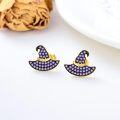 wholesale Hypoallergenic 925 Sterling Silver Witch Hat Stud Earrings - Purple Crystal Accents-0-3