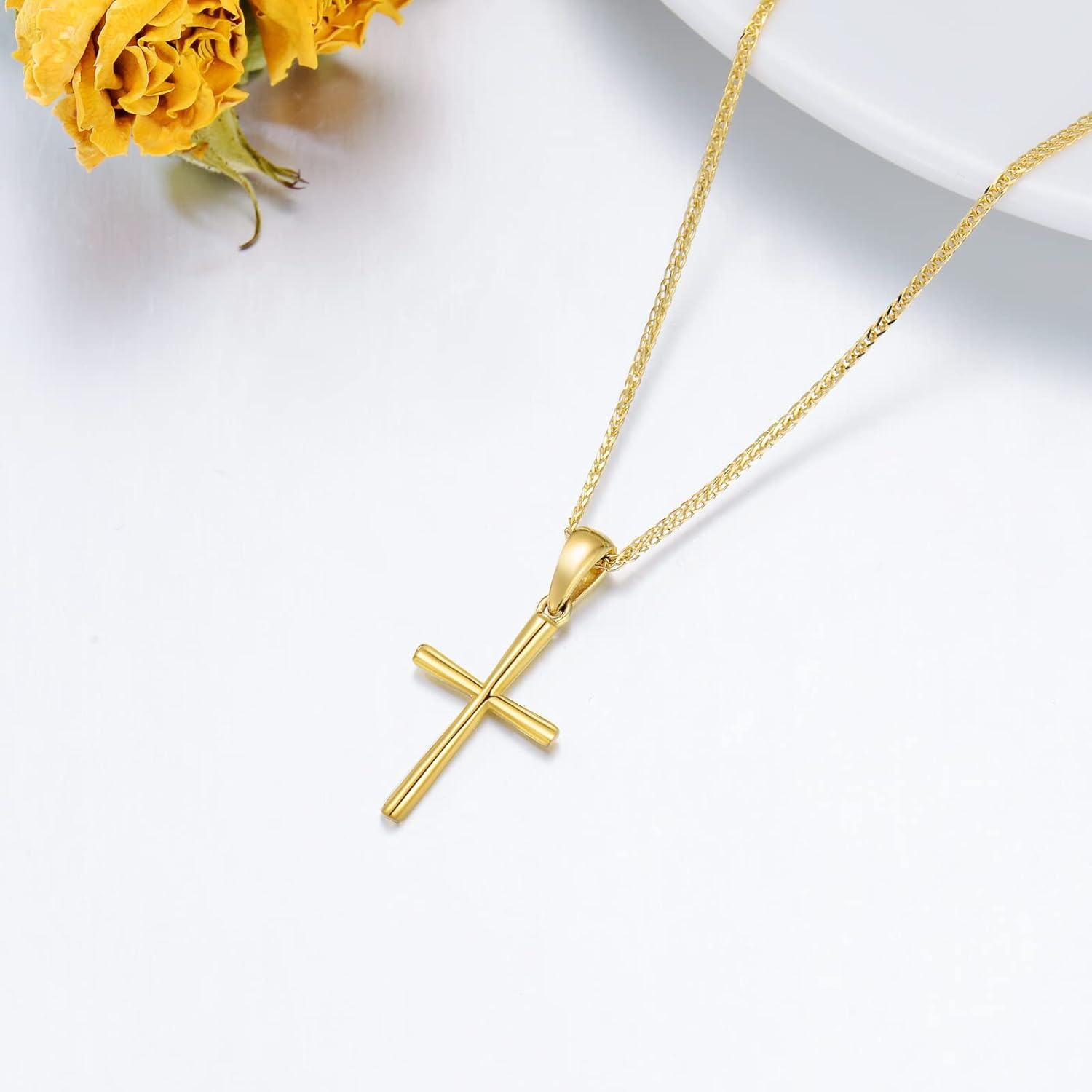 14K Gold Wheat Chain Cross Pendant Necklace for Women 16 18 -0-4