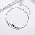 wholesale 925 Sterling Silver Rainbow Pride Bar Link Chain Bracelet LGBTQ Gift for Women & Men-0-1