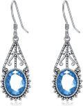 wholesale Sterling Silver 10mm Oval Cut Birthstone Oxidized Filigree Dangle Earrings-0-0