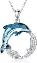 wholesale 925 Sterling Silver Blue Crystal Dolphin Pendant Necklaces for Women Girls -0-0