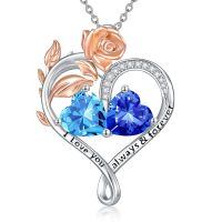 wholesale 925 Sterling Silver Rose Quartz Heart Birthstone Necklace for Women Valentine s Day Gift-03-09-Mar-Sep Birthstones