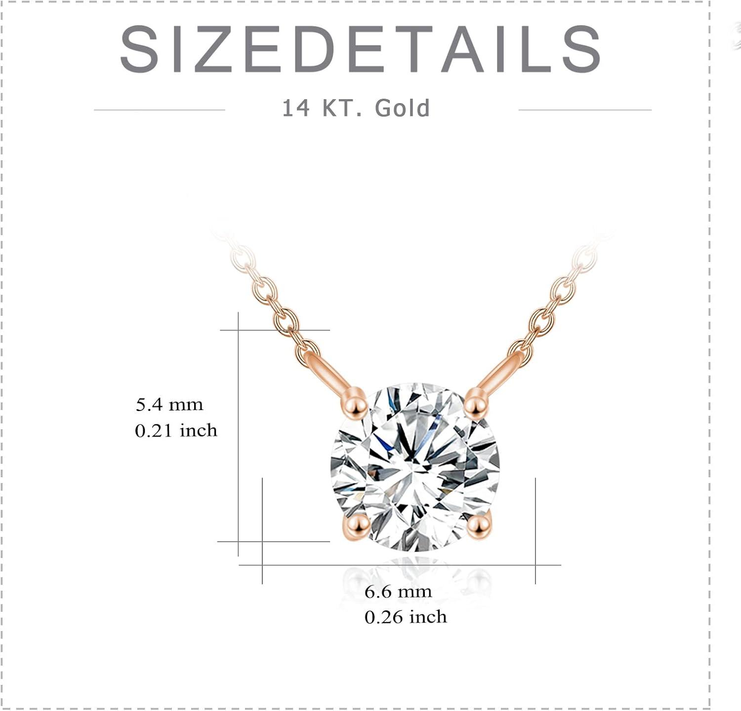 14K Gold Moissanite Round Cut Solitaire Pendant Necklace 0 5 2ct 16+2 -0-4