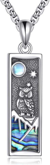 wholesale 925 Sterling Silver Rectangular Moonstone Star and Owl Design Pendant Necklace-owl