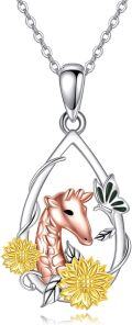 wholesale 925 Sterling Silver Sunflower and Giraffe Pendant Necklace for Women's Gifts-0-0