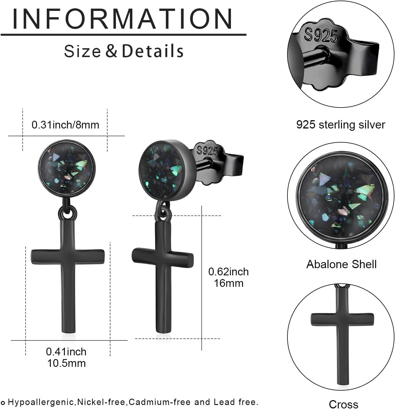 wholesale 925 Sterling Silver Cross Dangle Drop Earrings with Turquoise and Abalone Shell-0-3