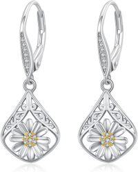 wholesale 925 Sterling Silver Daisy Flower Teardrop Leverback Earrings with Cubic Zirconia for Women Girls-07-flower