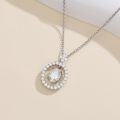 wholesale White Gold Plated Silver & Moissanite Geometric Oval Solitaire Necklace, 1.0ct Center Stone with Side Stones, Gift Box Included-0-2