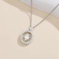 wholesale White Gold Plated Silver & Moissanite Geometric Oval Solitaire Necklace, 1.0ct Center Stone with Side Stones, Gift Box Included-0-2