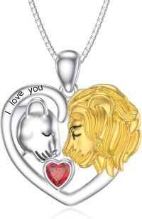 wholesale Silver Stone Lion Heart Necklace Lioness Lion Jewelry Gift for Women-January - Garnet