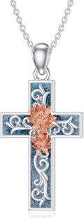 wholesale Sterling Silver Turquoise Cross Birth Flower Necklace 12 Month Pendant for Women Mom-0-35