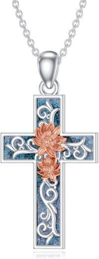 wholesale Sterling Silver Turquoise Cross Birth Flower Necklace 12 Month Pendant for Women Mom-July