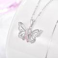wholesale 925 Sterling Silver Pink Ribbon Butterfly Pendant Necklace - PTSD Awareness s for Women-0-1