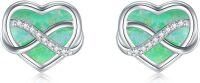 wholesale 925 Sterling Silver Green Opal Infinity Heart Stud Earrings Minimalist Jewelry for Women-style 4