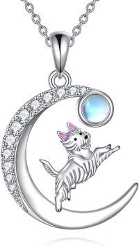 wholesale 925 Sterling Silver Moon & Corgi Pendant Necklace with Blue Opal Gemstone for Pet Owners-Yorkie Necklace