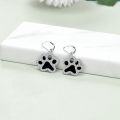 wholesale 925 Sterling Silver Black Enamel Dog Paw Print Leverback Drop Dangle Earrings for Women and Girls-0-2