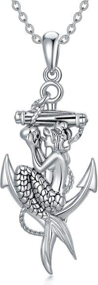 wholesale 925 Sterling Silver Mermaid on Anchor Pendant Necklace for Women-Anchor Mermaid