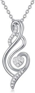 wholesale 925 Sterling Silver White Gold Heart Pendant with Diamonds and Swirl Design Necklace for Women s-0-0