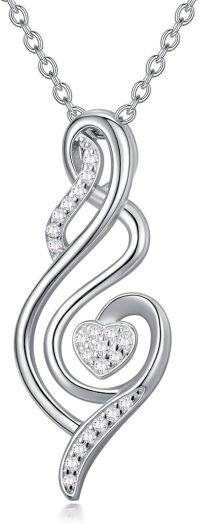 wholesale 925 Sterling Silver White Gold Heart Pendant with Diamonds and Swirl Design Necklace for Women s-Infinity Necklace-3