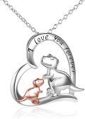 wholesale 925 Sterling Silver Dinosaur Heart I Love You Forever Pendant Necklace for Women and Girls-0-0