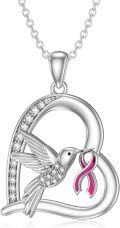 wholesale  Sterling Silver Pink Ribbon Hummingbird Necklace Breast Cancer Awareness Gift for Women-0-0