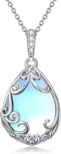 wholesale Sterling Silver Gemstone Teardrop Filigree Pendant Necklace-Moonstone