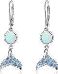 wholesale 925 Sterling Silver Blue Opal Mermaid Tail Drop Earrings-0-0