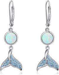 wholesale 925 Sterling Silver Blue Opal Mermaid Tail Drop Earrings-Opal